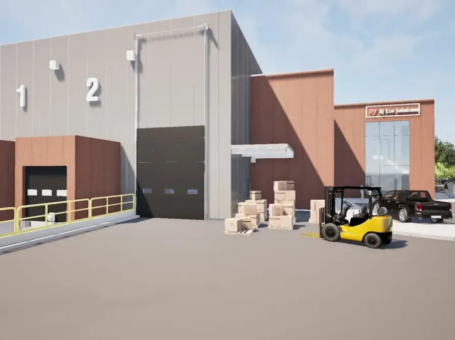 Budynek hali magazynowej z częścią socjalno-biurową, boksów składowych wraz z obiektami towarzyszącymi - AJ ECO SOLUTIONS 5 AJ-ECO-5